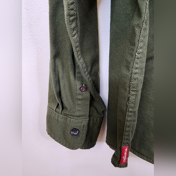 Wrangler Men's Army Green Button Down Long Sleeve Workwear Shirt Top, sz XL - Picture 6 of 13